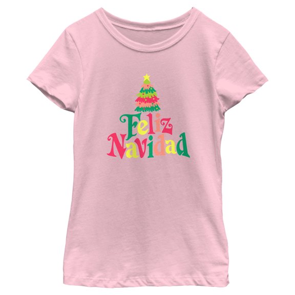 Girl's Lost Gods Christmas Tree Feliz Navidad Graphic Tee Light Pink Large