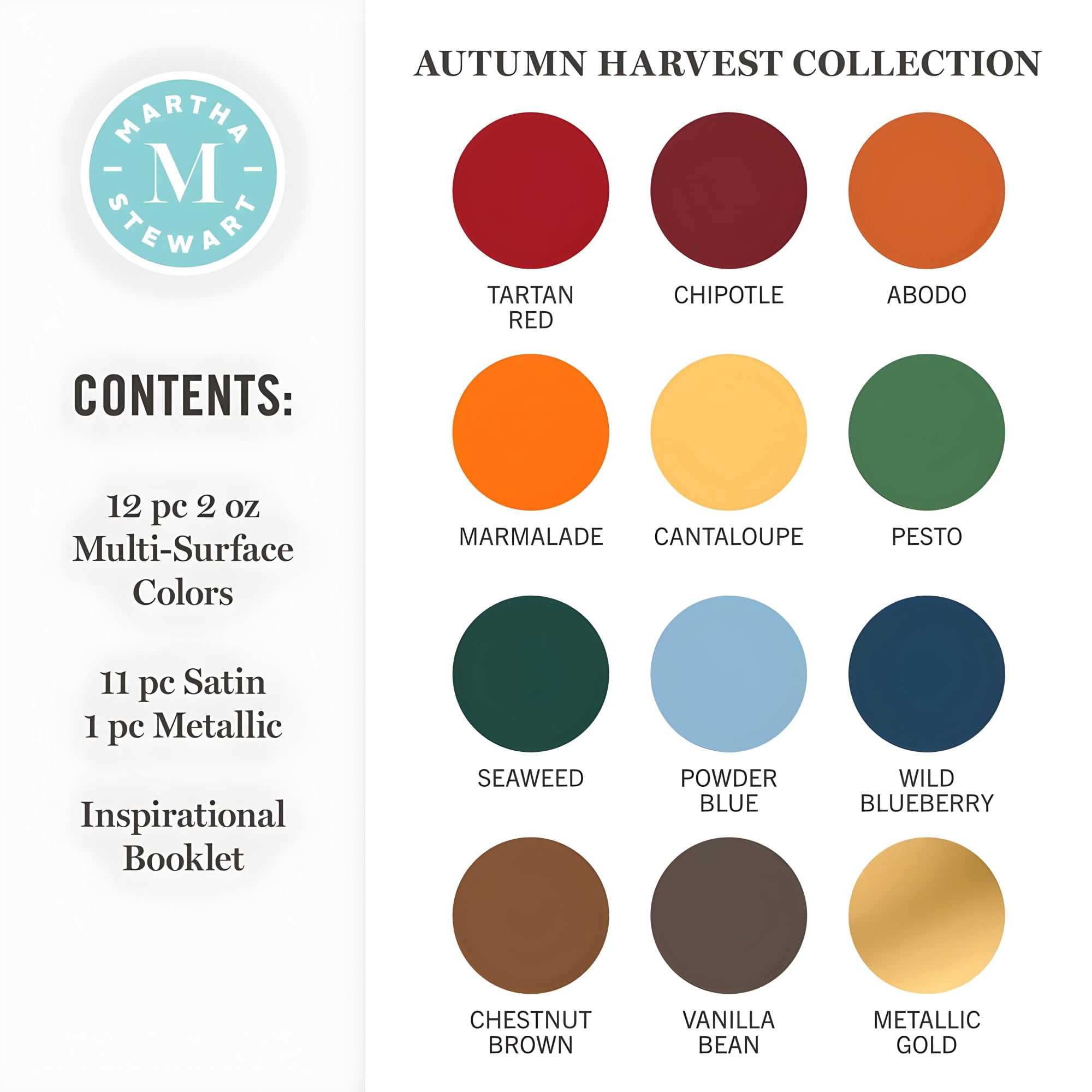 Martha Stewart Multi-Surface Acrylic Craft Paint, Satin Finish, Autumn Harvest, Set of 12, 2 fl oz