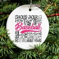 thumbnail image 2 of DistinctInk Hanging Ceramic Christmass Tree Ornament with Gold String - Great Gift / Present - 2 3/4 inch diameter - Baseball Word Art - Black & Pink, 2 of 2