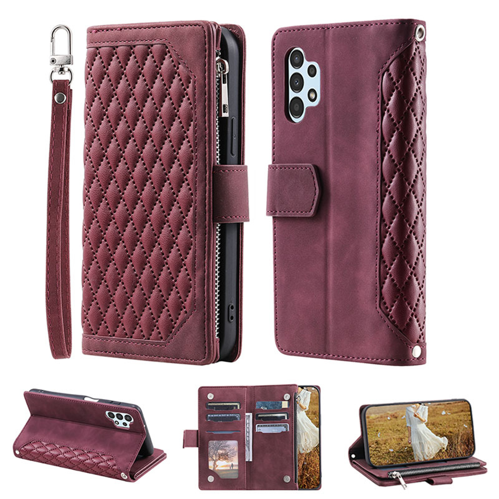 for Samsung A13 Case 4G, Crossbody Strap/Hand Strap Folio PU