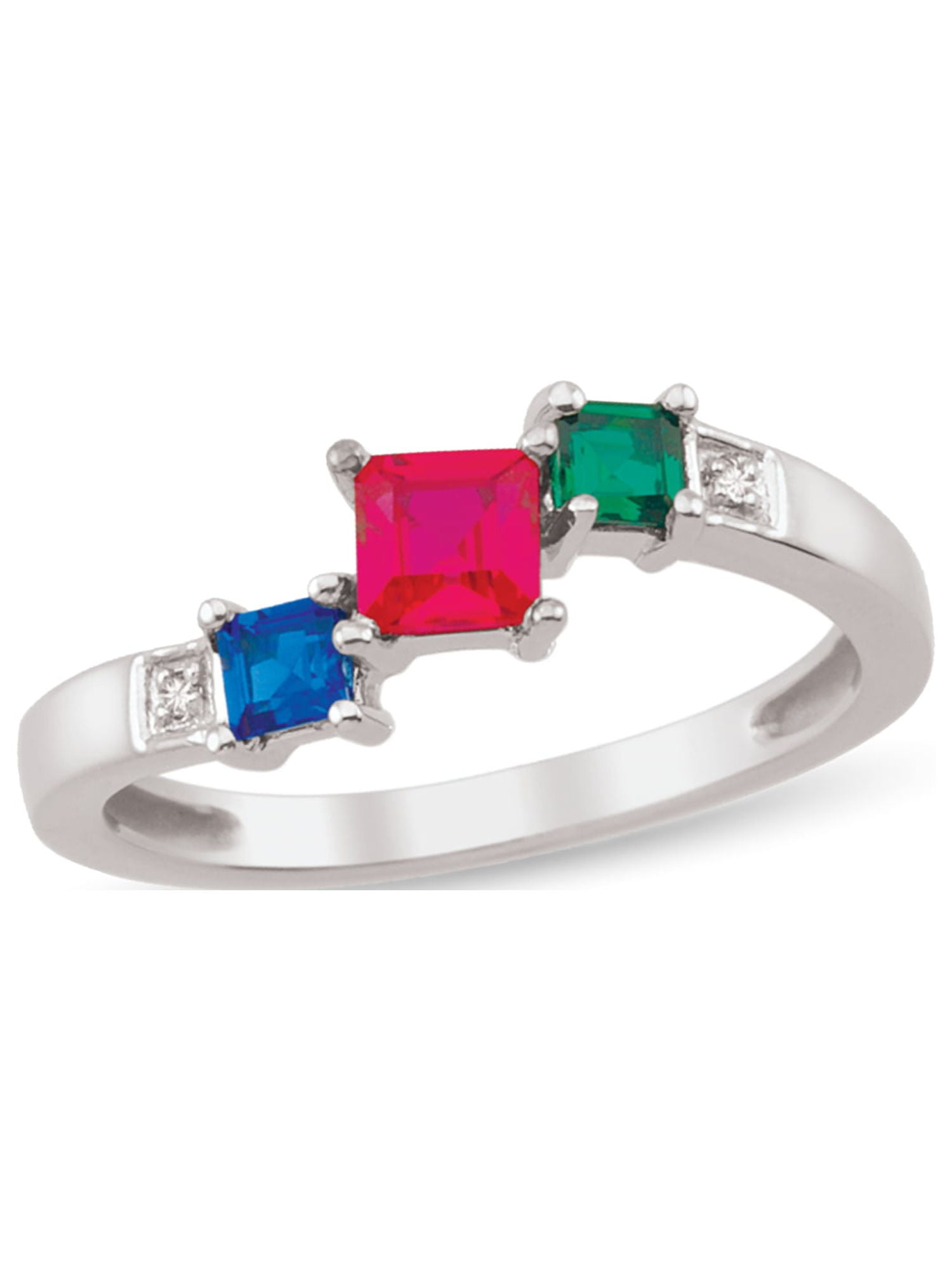 Personalized Triple Squares Birthstone Daughter's Ring in 14K Gold with Diamond Accents by Jewlster