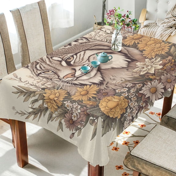 BZSMCE Square Tablecloth Lynx in Bloom Pattern Tableclothes