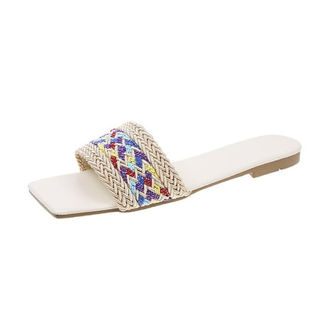 

Qufokar Fashion Snow Boots for Women Vegan Slippers for Women Fashion Spring And Summer Women Slippers Woven Colorful Flat Bottom Large Size Casual Beach