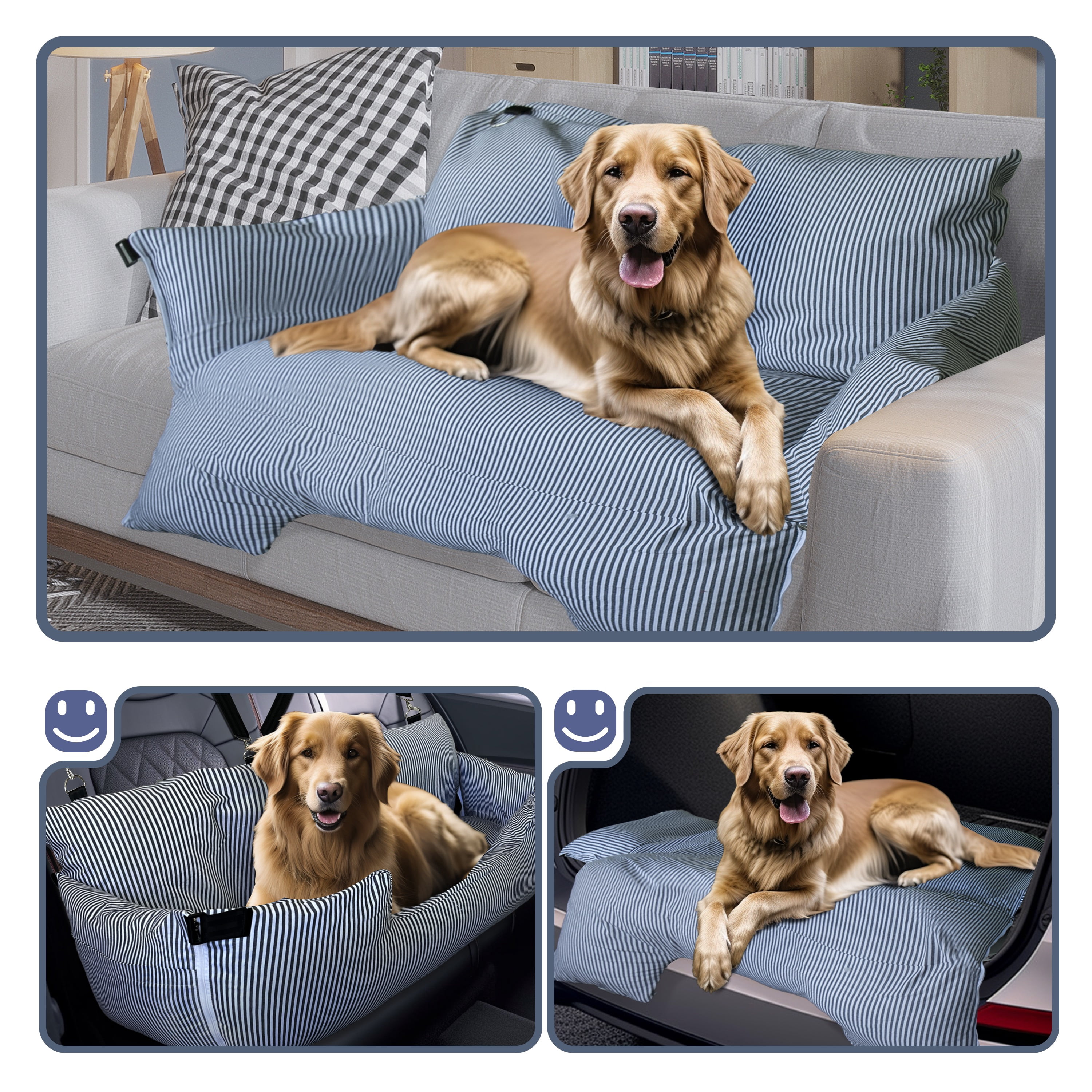 WOWMAX Large Dog Car Seat for Back Seat, Dog Car Seat Large Size Dog ,Dog Car Seat Bed for 2 Dogs, Dog Bed For Car Travel with Waterproof Pad, Non-Slip Base for Travel Safety, Remoable Cover