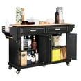 thumbnail image 2 of Kitchen Island on Wheels with Solid Wood Top, Rolling Kitchen Cart with 2 Large Drawers & Adjustable Shelves, Serving Utility Carts with Towel Rack & Spice Rack for Dinning Room, Black, 2 of 7