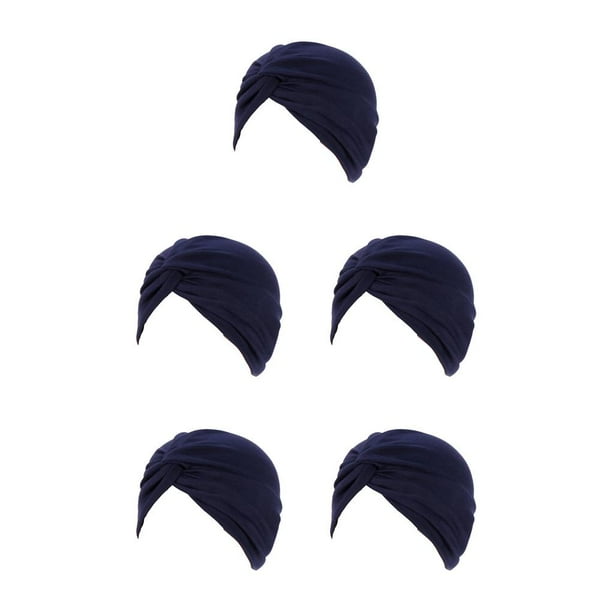 Turbante musulmán Sonducket Hijabs Gorras Cruz Pre-Atado Sombrero Indio Transpirable Beanie Chemo Cover Mujeres azul marino