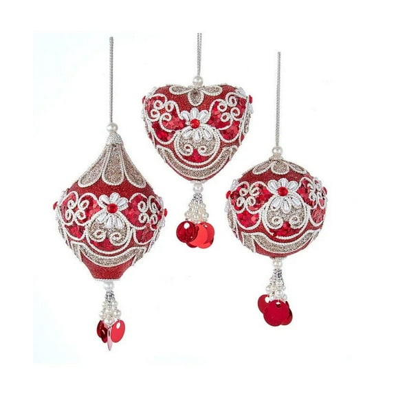 Kurt Adler Regal Red Hanging Ornaments, Set Of 3, Assortment