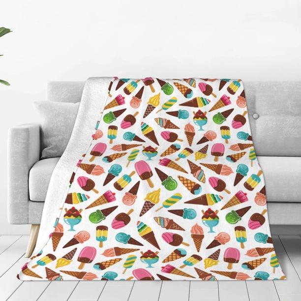 Fotbe Ice Cream Popsicles Manta de Franela Acolchonada con Estampado, Súper Suave y Esponjosa, Extra Grande para Sofá, Cama, Uso Todo el Año-40"x30"