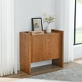 thumbnail image 2 of Walnut Finish Sideboard Cabinet with Rustic Storage Solutions for Entryway, Living Room & Kitchen, Space-Saving 33.9" Wide x 15" Deep, Adjustable Shelves & Durable Hinges, 2 of 9