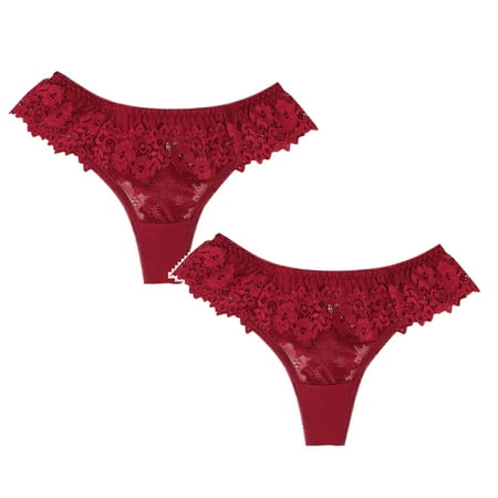 

Womens Underwear Brief Comfortable Lace Thong Low Waist Cotton Crotch Panties2PC