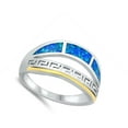 thumbnail image 4 of Blue Simulated Opal Greek Key Ring .925 Sterling Silver Band Cubic Zirconia Jewelry Female Size 8, 4 of 4