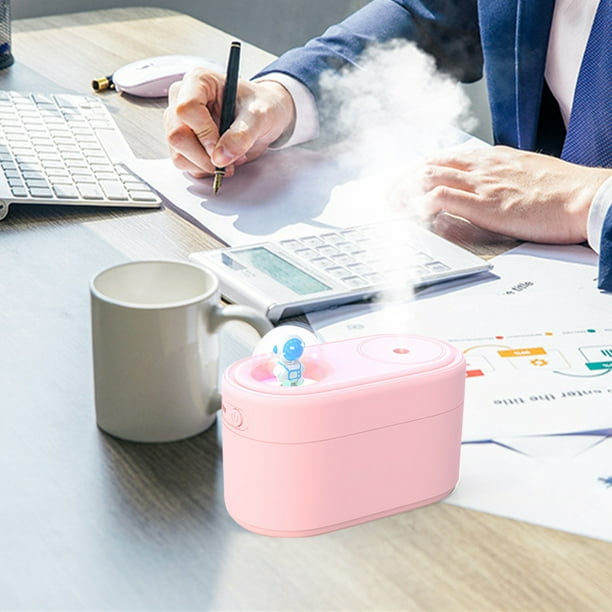 Portable Small Cool Mist Humidifier USB | 350ml Desktop Air Vaporizers | Silent Night Light | Continuous & Intermittent Spray | Mini White Pink Green | Plant Office Car Home | 9.8x7.5x7.5cm