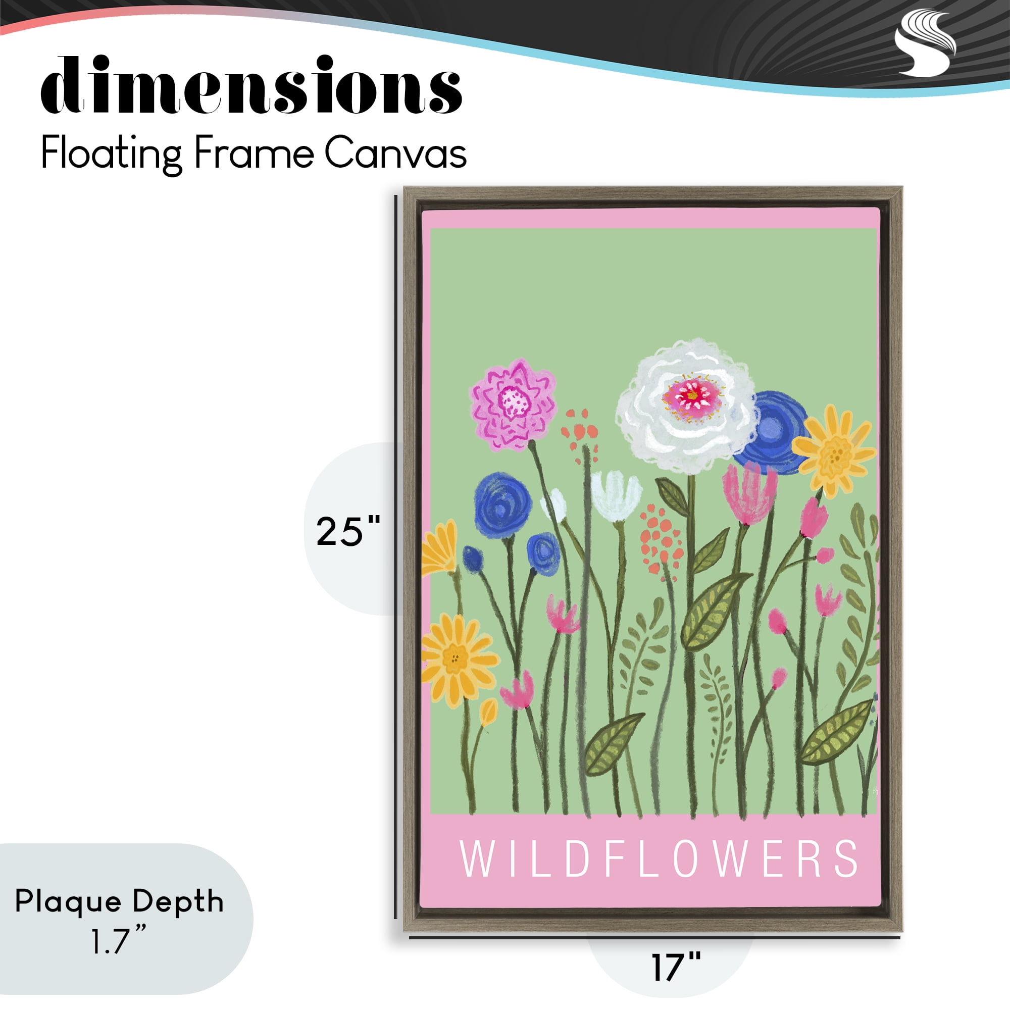 Stupell Industries Wild Flowers with Pink Border Brown Framed Floater Canvas Wall Art, design by Elizabeth Medley