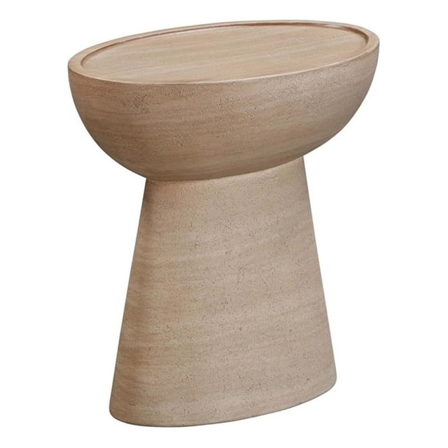 Pemberly Row Table d'Appoint en Pierre Faux Travertin Beige pour Intérieur / Extérieur