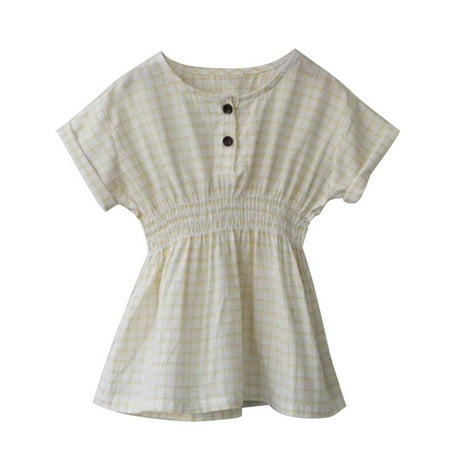 

Zlekejiko Baby Girls Cotton Summer Plaid Collar Short Sleeve Princess Dress Clothes