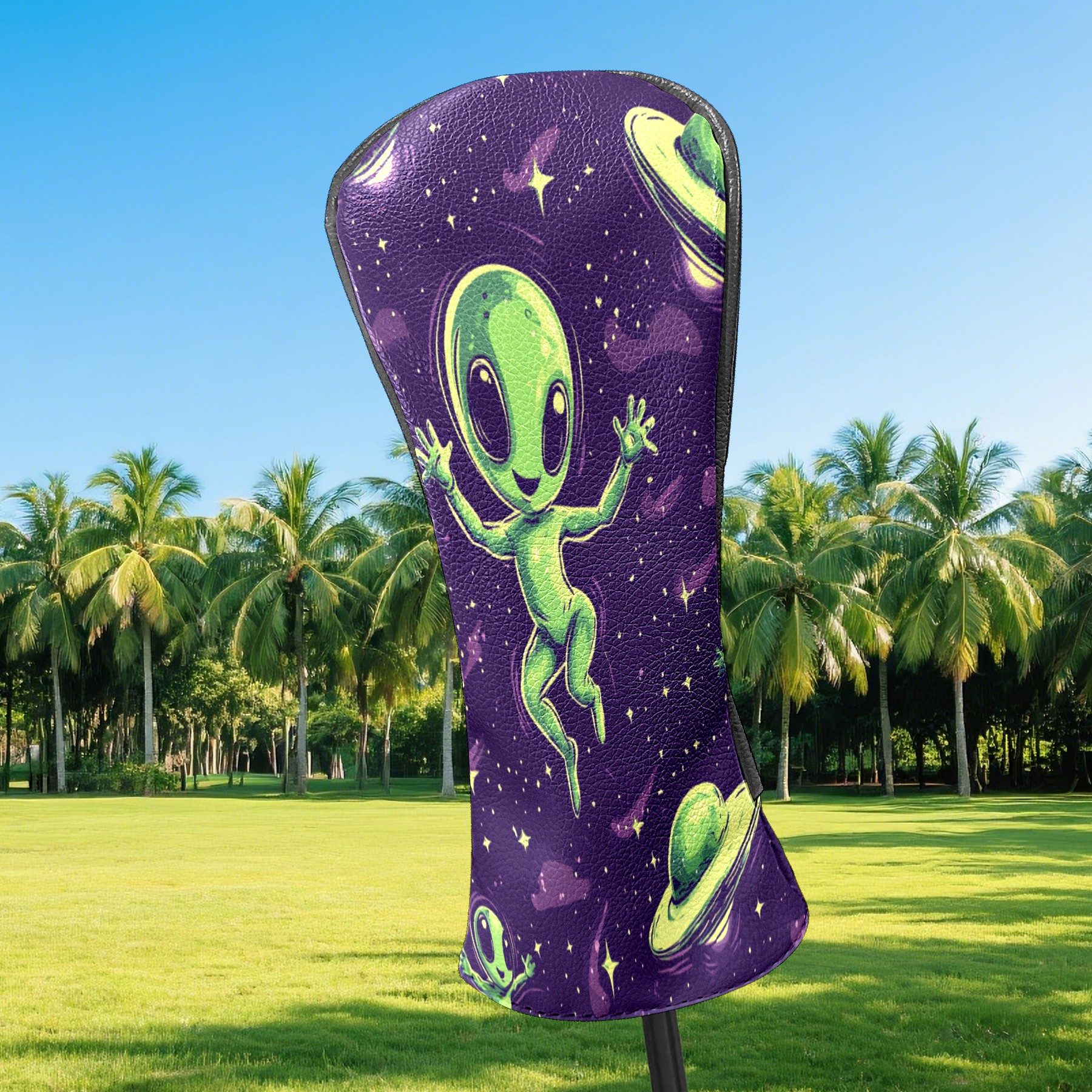 Golf Club Covers PU Leather Waterproof Head Covers for Fairway Woods Hybrids Green Alien