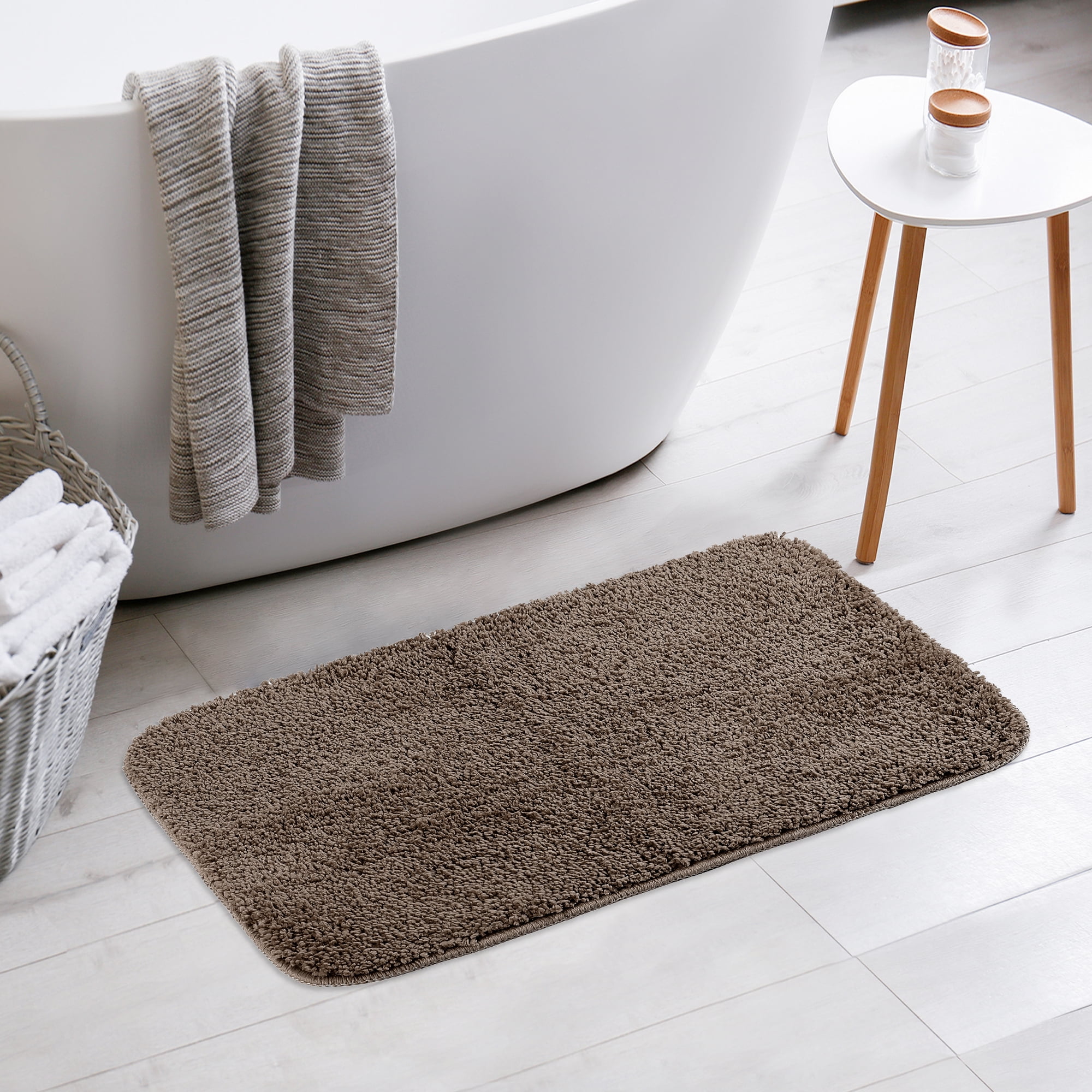 Unique Bargains Bathroom Soft Plush Mats Non-Slip Quick Dry Anti-Skid Shaggy Bath Rugs Brown 16"x24"
