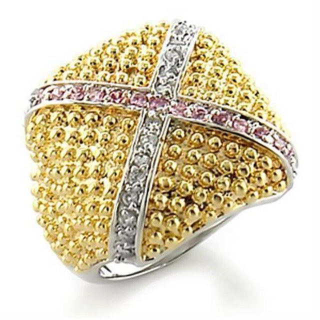 Gold & Rhodium Brass Ring with AAA Grade CZ, Rose - Size 6