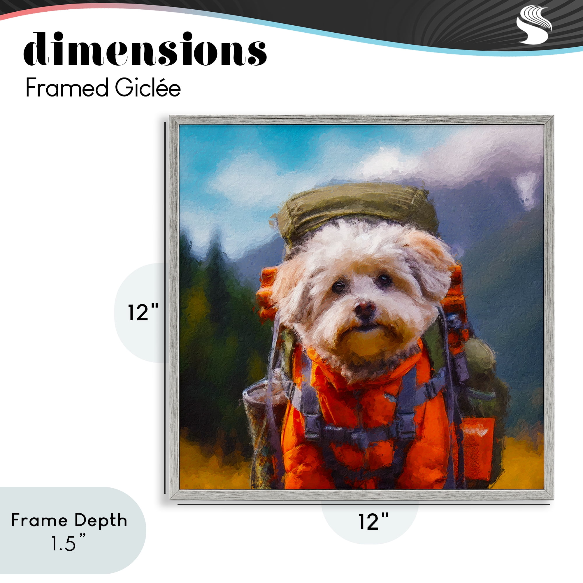 Stupell Industries Adventuring Hiker Dog Gray Framed Giclee Art, design by Sean Parnell