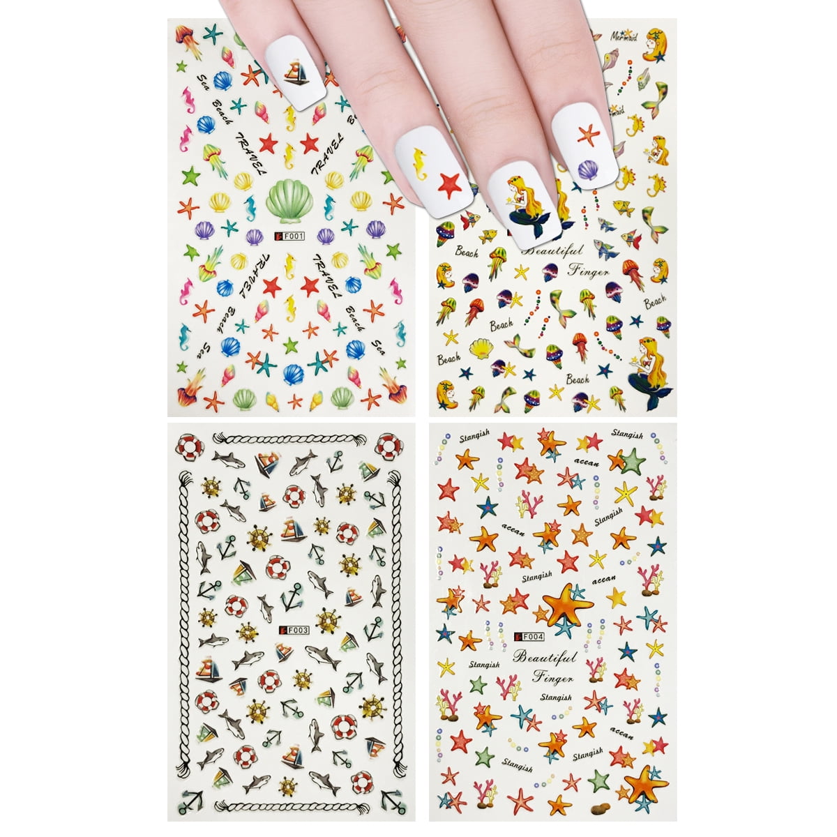 ALLYDREW 4 Sheets Nail Stickers Nail Art Nail Decal Set - Under the Sea ...