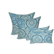 RSH Décor Indoor Outdoor Set of 4 Square and Lumbar Pillows Weather Resistant 17” x 17” and 20” x 12”, Blue Wheel Indigo Sundial