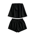 thumbnail image 4 of OOOUM Women 2 Piece Matching Outfits Strapless Smocked Top Elastic Waist Shorts Set Light Textured Woven Fabric Solid Color Casual Summer Clothing Set Black XL, 4 of 4