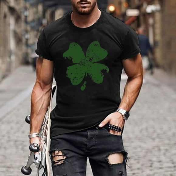 jsaierl St Patricks Day Shirts for Men Lucky Shamrock Graphic Tees Irish Trendy Short Sleeve Pullover Tops Crew Neck Muscle Athletic T-Shirts