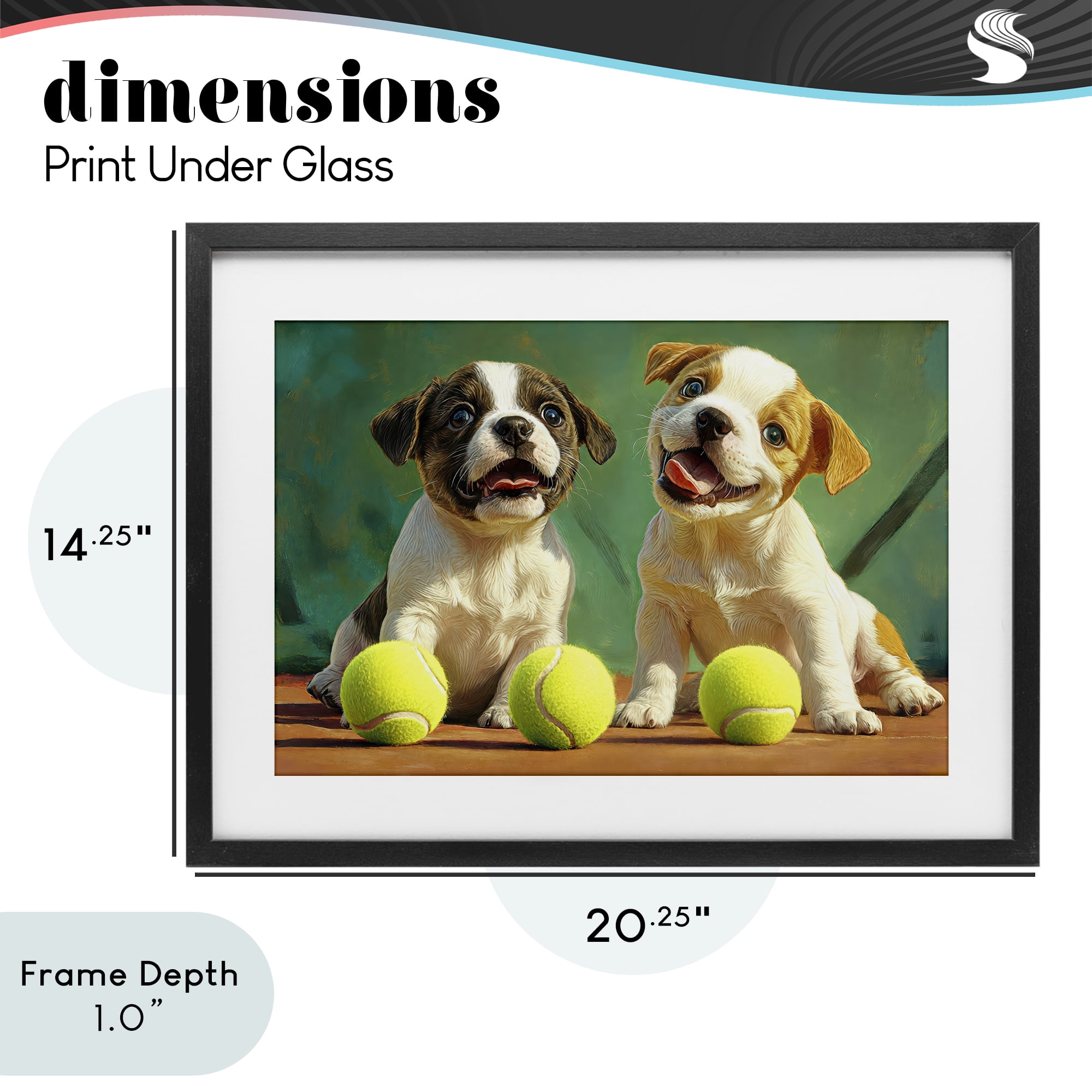 Stupell Industries Adorable Puppies with Tennis Balls Black Framed Print Under Glass, design by Imagine It Images