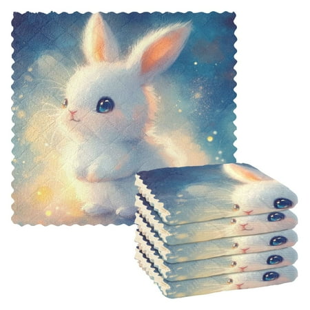 

6 Pieces of Kitchen Towels 11x11Inch Kitchen Dish Cloths Kitchen Dish Towels Reuseable Cleaning Cloths Blue-eyed Rabbit