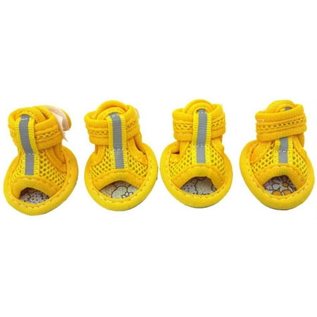 4Pcs Rubber Sole Mesh Cotton Breathable Anti-Skid Pet Shoes Dog Puppy Sandals - Yellow 1 #