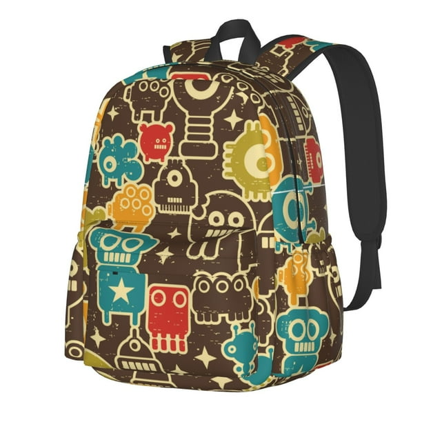 Disketp Robot and Monsters Mochila Escolar de Gran Capacidad y Peso Ligero, Mochila de Viaje Ideal para Escuela, Trabajo y Uso Diario, Cómoda y con Estilo