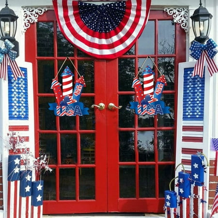 

Decorating Kit Fourth Of July Decoration Wooden Welcome Door Sign Patriotic Wall Red White And Blue Garland Flag Hanging Independence Day Porch