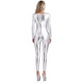 thumbnail image 4 of iixpin Women's Metallic Shiny Long Sleeve Back Zipper Jumpsuit One Piece Full Body Fitness Bodysuit Silver M, 4 of 7