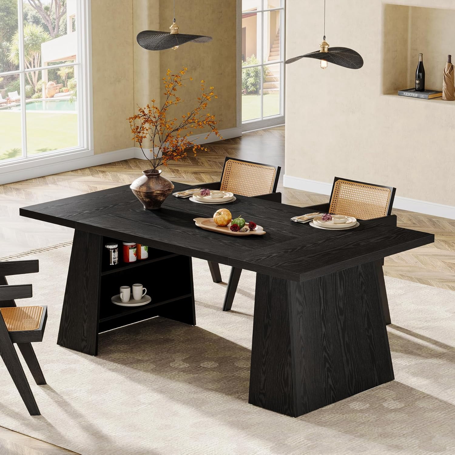 Tribesigns 63" Black Dining Table for 4-6, Rectangular Wood Kitchen Table for Kitchen, Dining Room