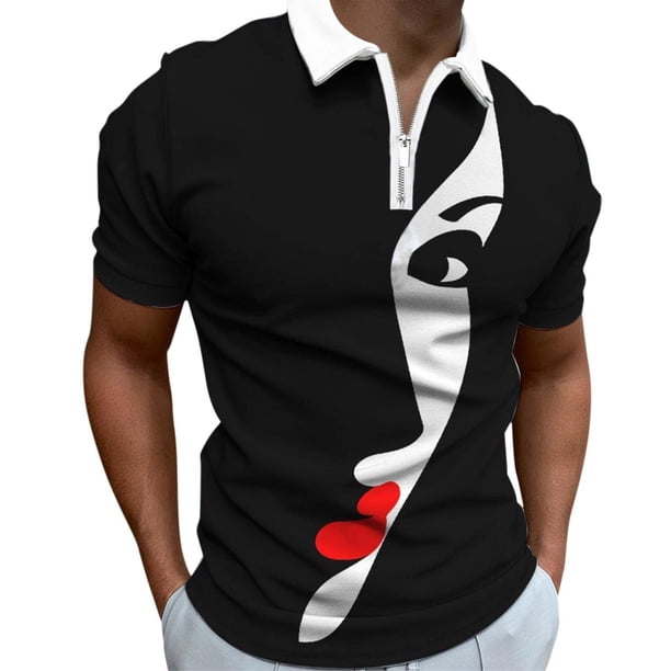 Camiseta informal de manga corta con cuello vuelto y cremallera para hombre, ajustada, para exteriores, Golf, tenis Pompotops oipoqjl24570