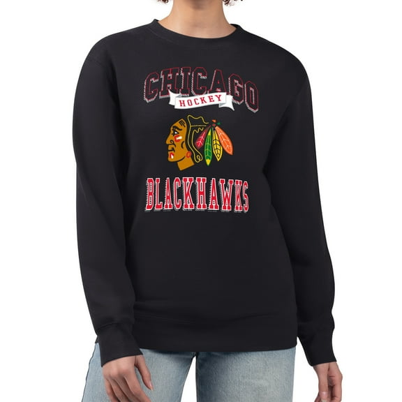 Women's G-III 4Her by Carl Banks Black Chicago Blackhawks Team Logo Tri-Blend Fleece Pullover Sweatshirt