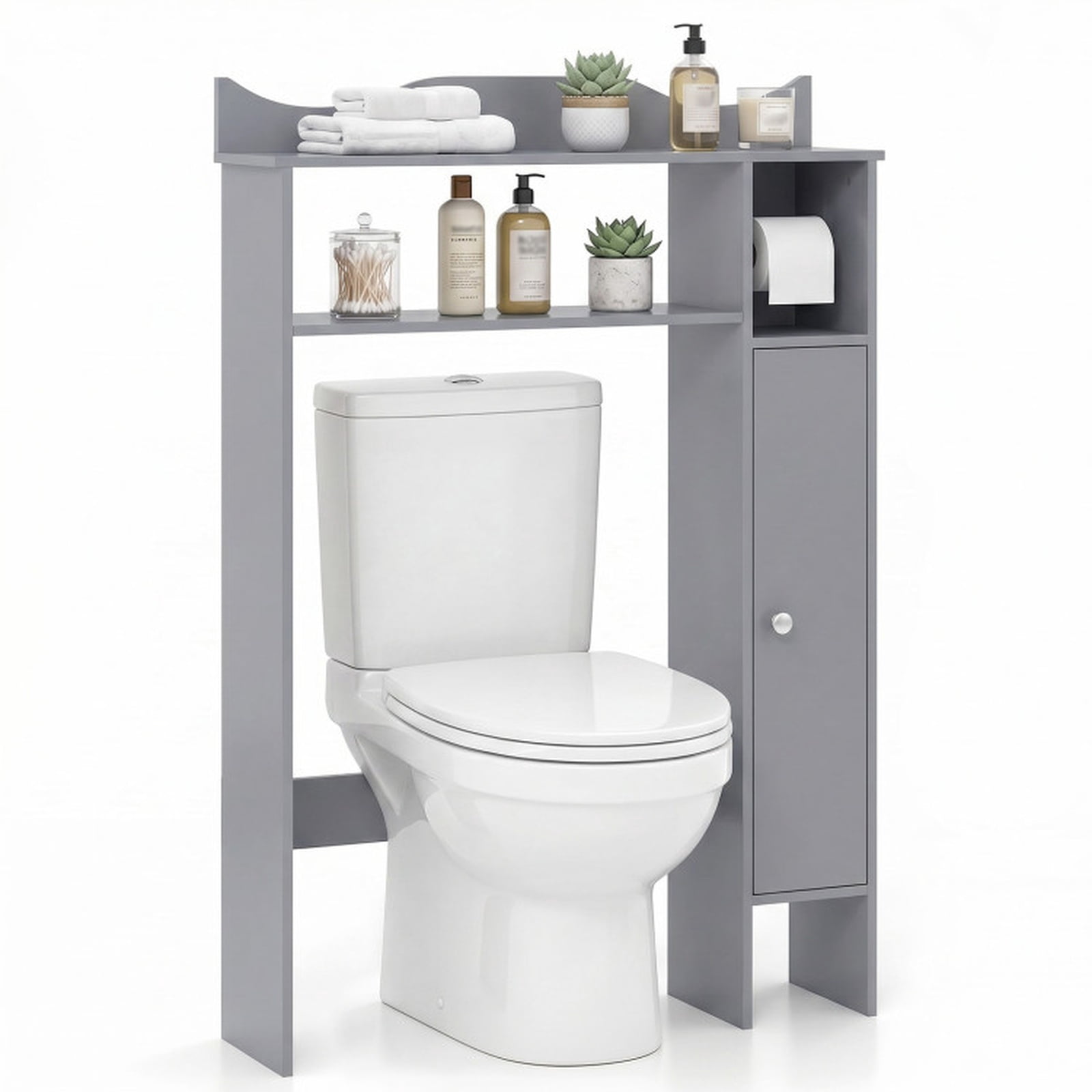 Vebreda Over the Toilet Storage Cabinet with Toilet Paper Holder and Removable Shelves for Bathroom Space Saving Organizer, Gray