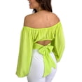 thumbnail image 2 of Gureui Women’s Crop Tops, Casual Solid Color Off Shoulder Long Sleeve Tie Knot Back Cutout Slim Fit Ruched Cropped T-Shirts for Spring, Fall, Summer, 2 of 3