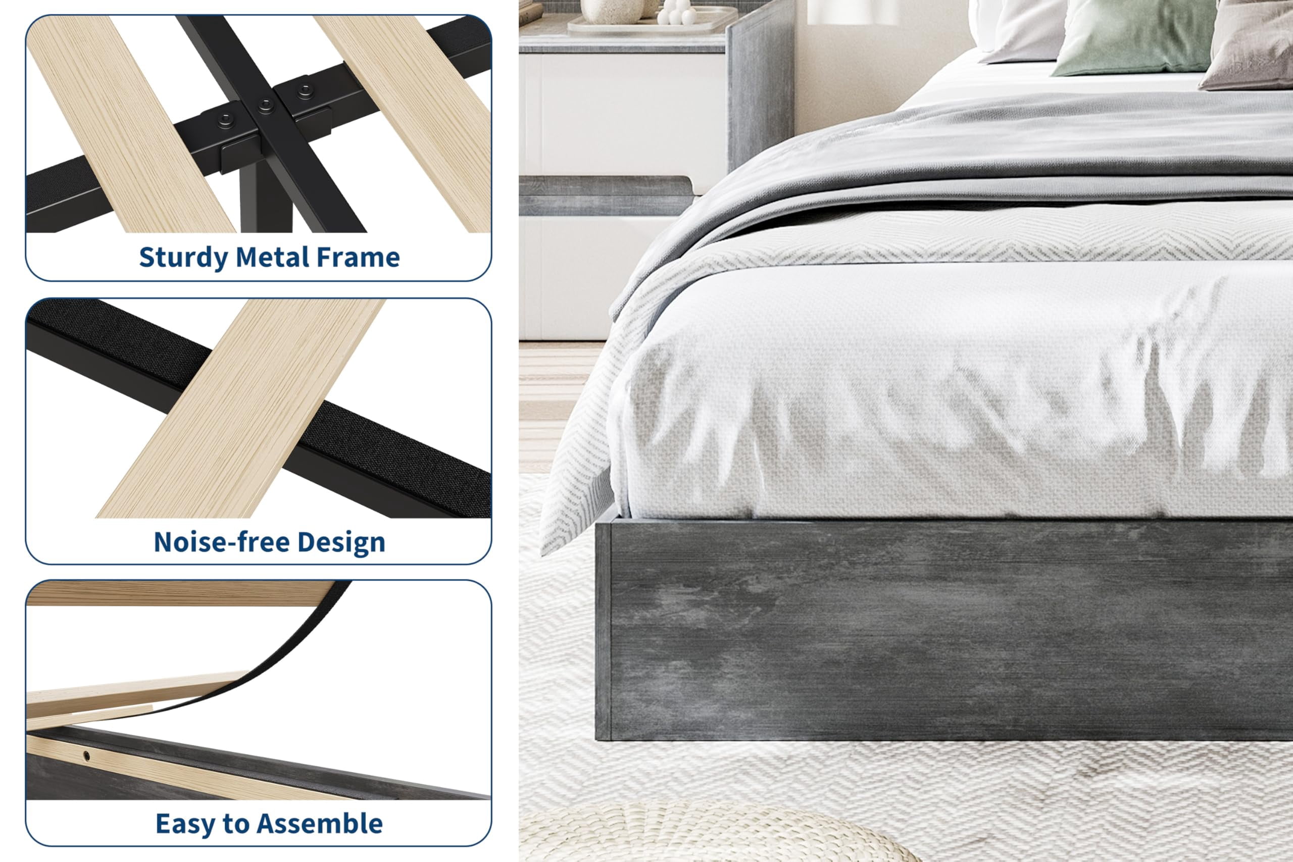 CazToi Twin-XL Size Wood Platform Bed Frame No Headboard Design with Wood Slat Support No Box Spring Needed