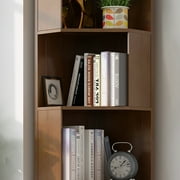 BALANBO 5-Tier Cube Corner Bookshelf Bamboo Corner Bookcase Brown,Modern Display Storage Rack,Brown