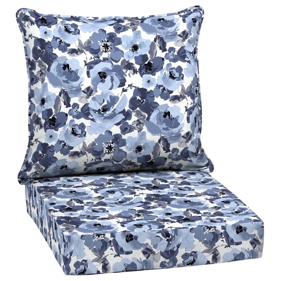 ARDEN Outdoor Deep Seat Cushion Set, 24 x 24, Water Repellant, Fade Resistant, Deep Seat Bottom & Back Cushion, Blue Garden Floral