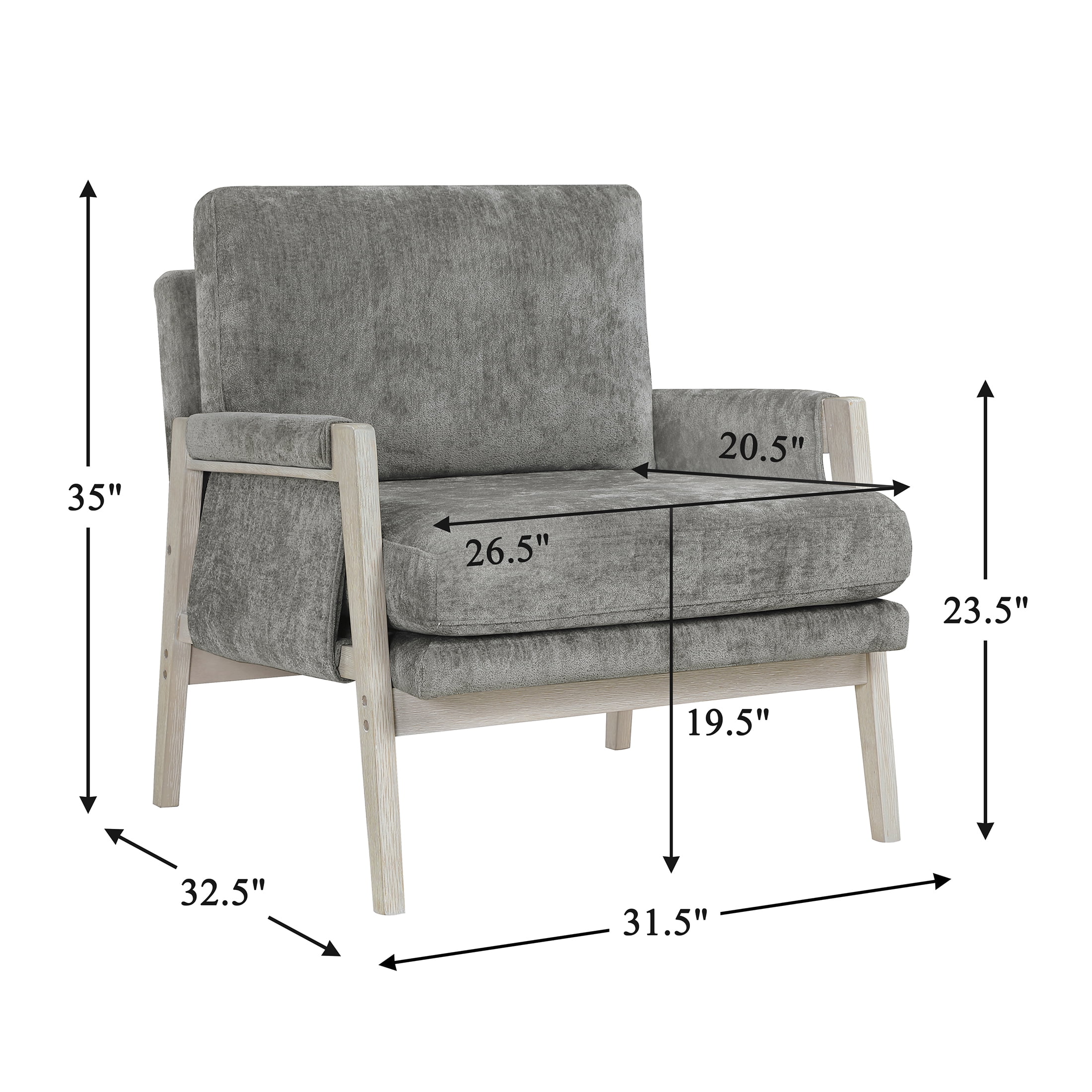 OakvillePark Glentop Wood Frame Chenille Accent Chair, Brownish Gray