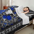 thumbnail image 3 of Erosebridal Hippie Cow Skull Queen Sheet Sets, Bohemian Aztec Mandala Bed Set, Black Gray Blue, 4 Pieces 1 Flat Sheet, 1 Fitted Sheet and 2 Pillowcases, 3 of 5