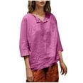 thumbnail image 2 of Viluyesy V-Neck T-Shirt for Womens 3/4 Sleeves Shirt Tops Fashionable Cotton Loose Blouse Hot Pink Size L, 2 of 6