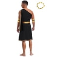 thumbnail image 2 of vastwit Mens Ancient Greek Toga Roman Caesar Warrior Robes Tunic Dress with Headwear Set Black M, 2 of 7