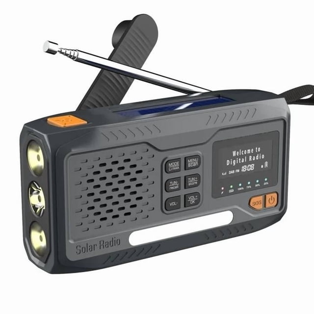 Haut-parleur Radio DAB Extérieur, Banque d'Alimentation, Radio d'Urgence à Manivelle Solaire