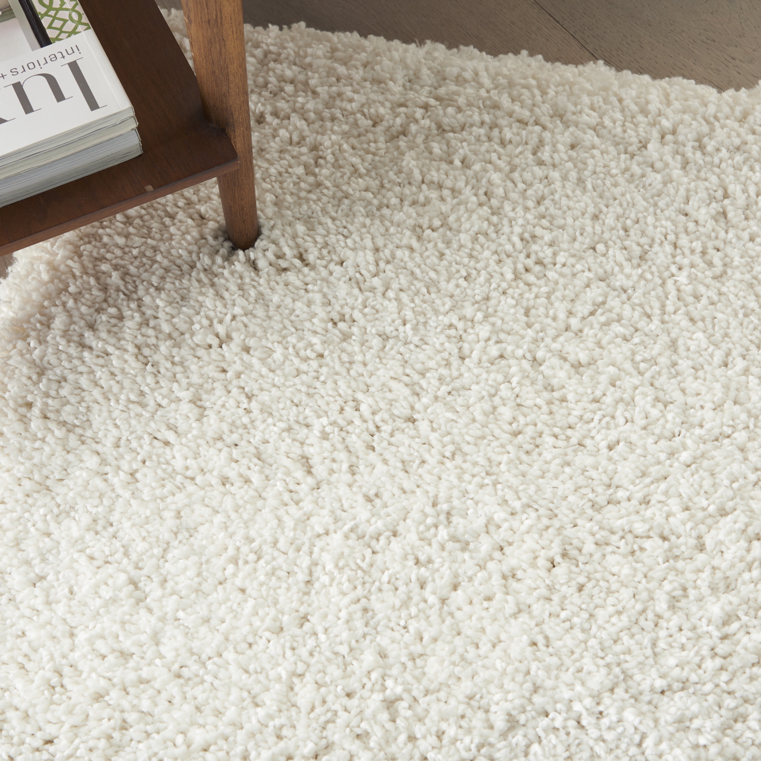Nourison Ashland Solid Shag White 5'3" x 7'3" Area Rug, (5' x 7')