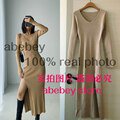 spring and winter sexy French slit sweater dress female slim tight-fitting hip-knit over-the-knee dressesS Gao Jinjia LED