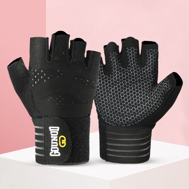 Guantes de ejercicio para levantamiento de pesas, antideslizantes, medio dedo, culturismo (XL negro)