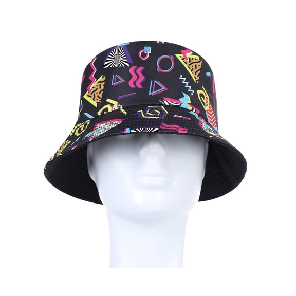 Vintage Fashion Womens Bucket Hats Summer Sun Protection Beach Hat Vintage 80s Black